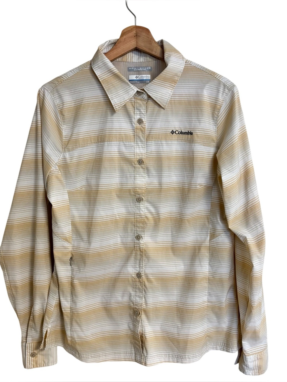 Columbia Omni-shade sun protection long sleeve button up vented hiking shirt L
